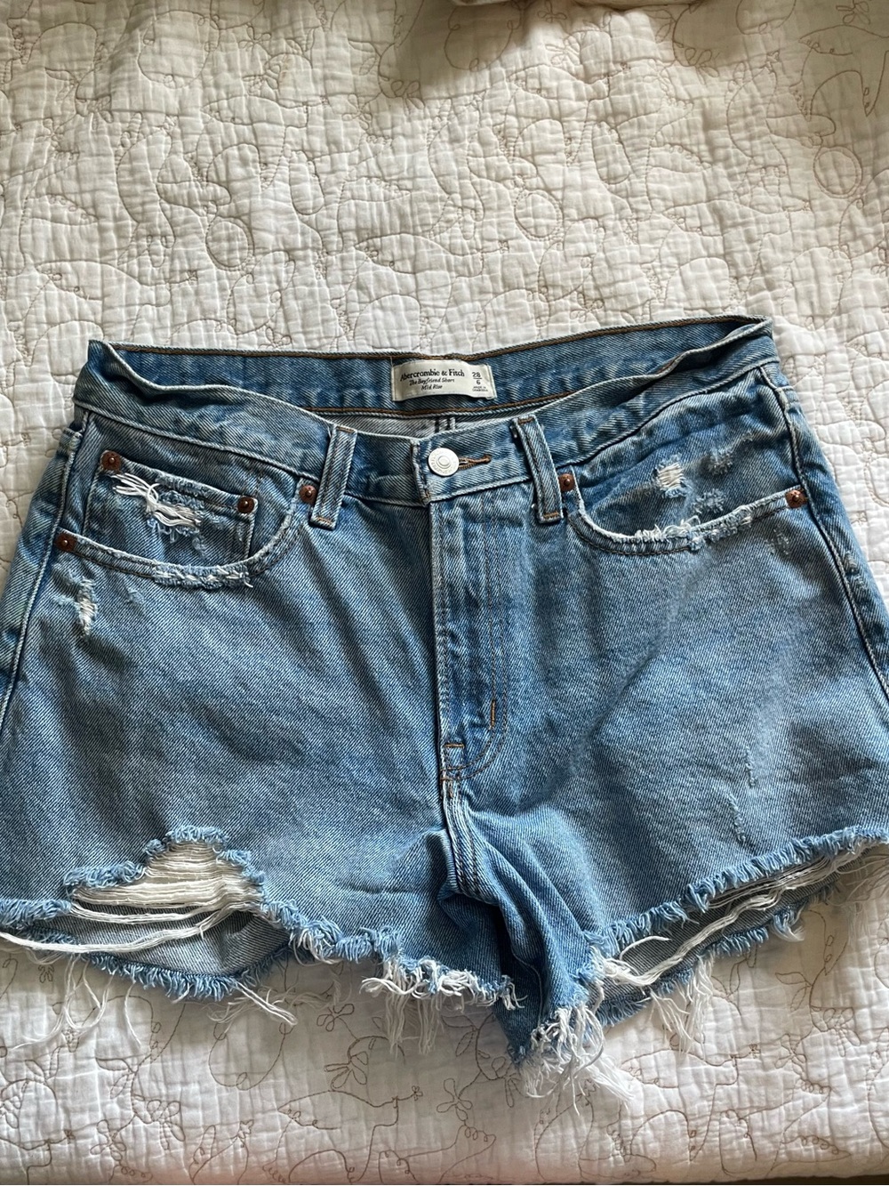 Abercrombie & Fitch Distressed Light Blue Mid-rise Boyfriend Denim Shorts